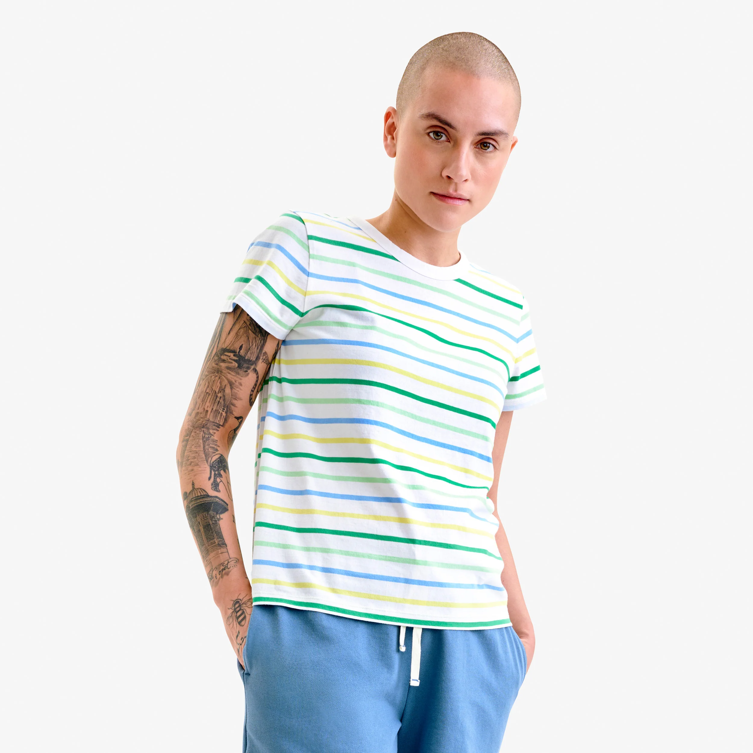 Adult classic crewneck multi-stripe tee (womenâs fit)