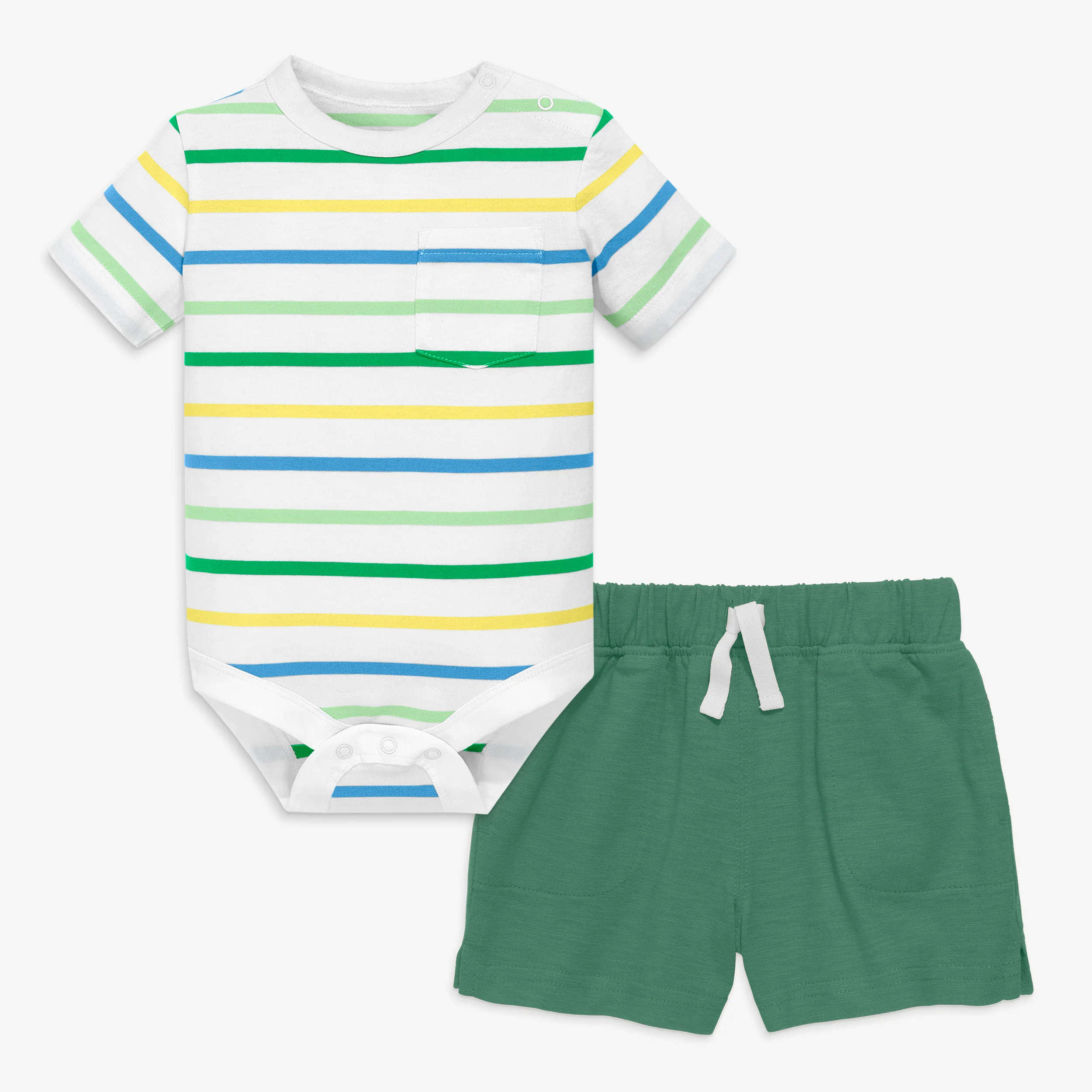 Baby short sleeve multi-stripe babysuit set