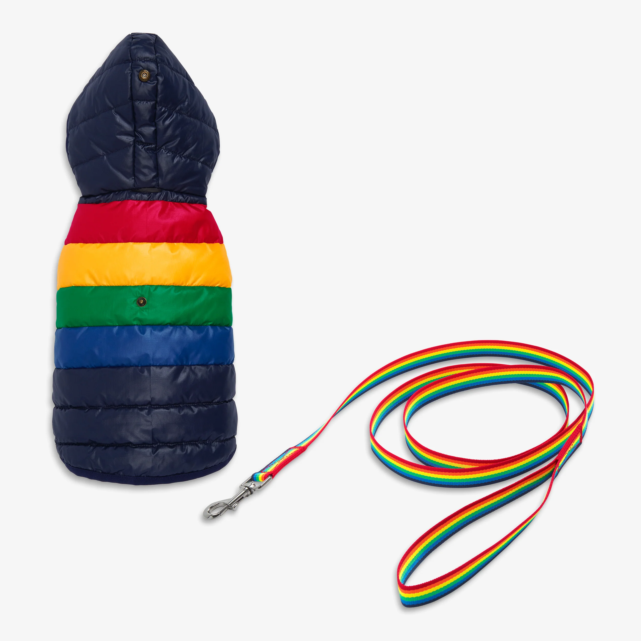 Pet rainbow puffer & leash set