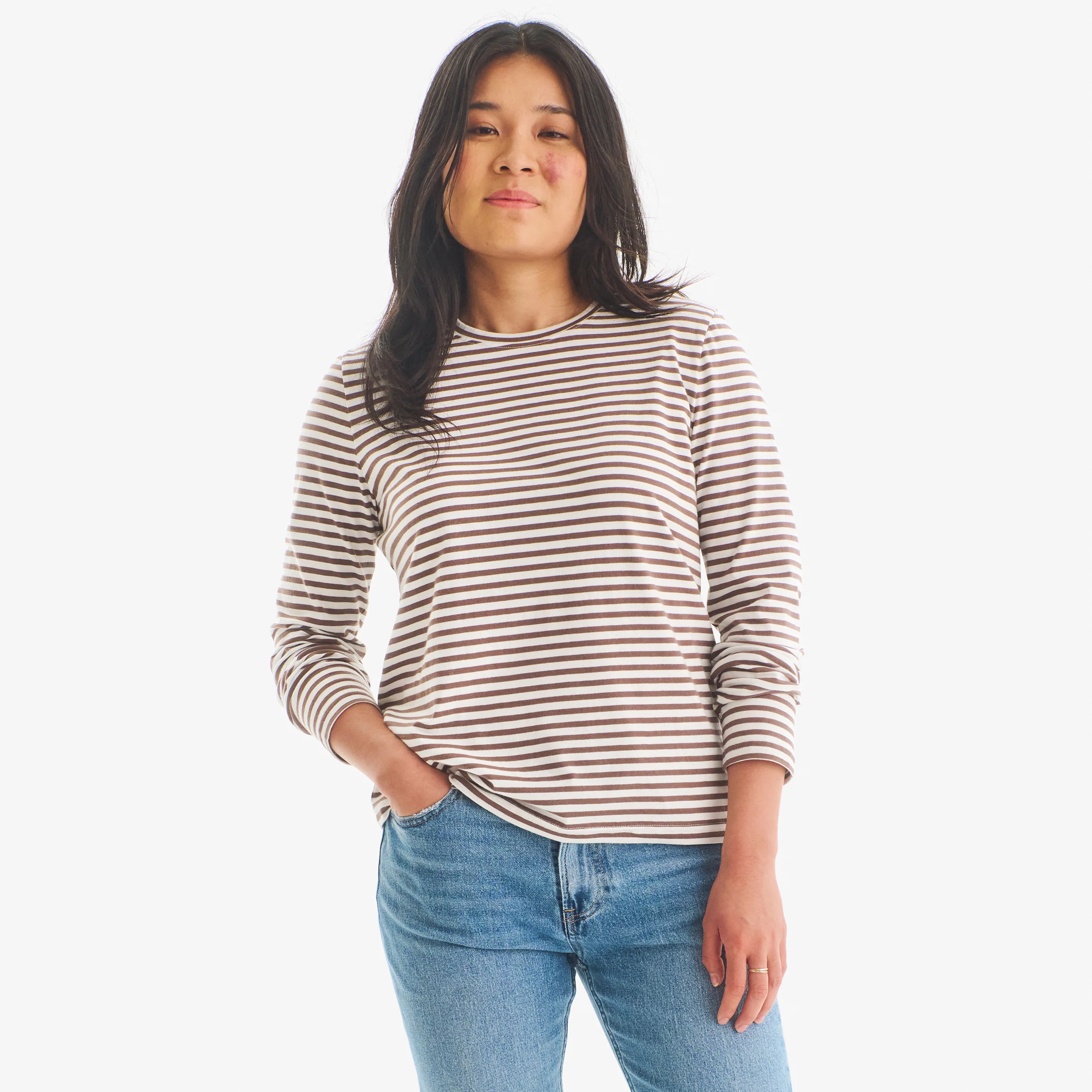 Adult long sleeve everyday stripe tee (women's fit)