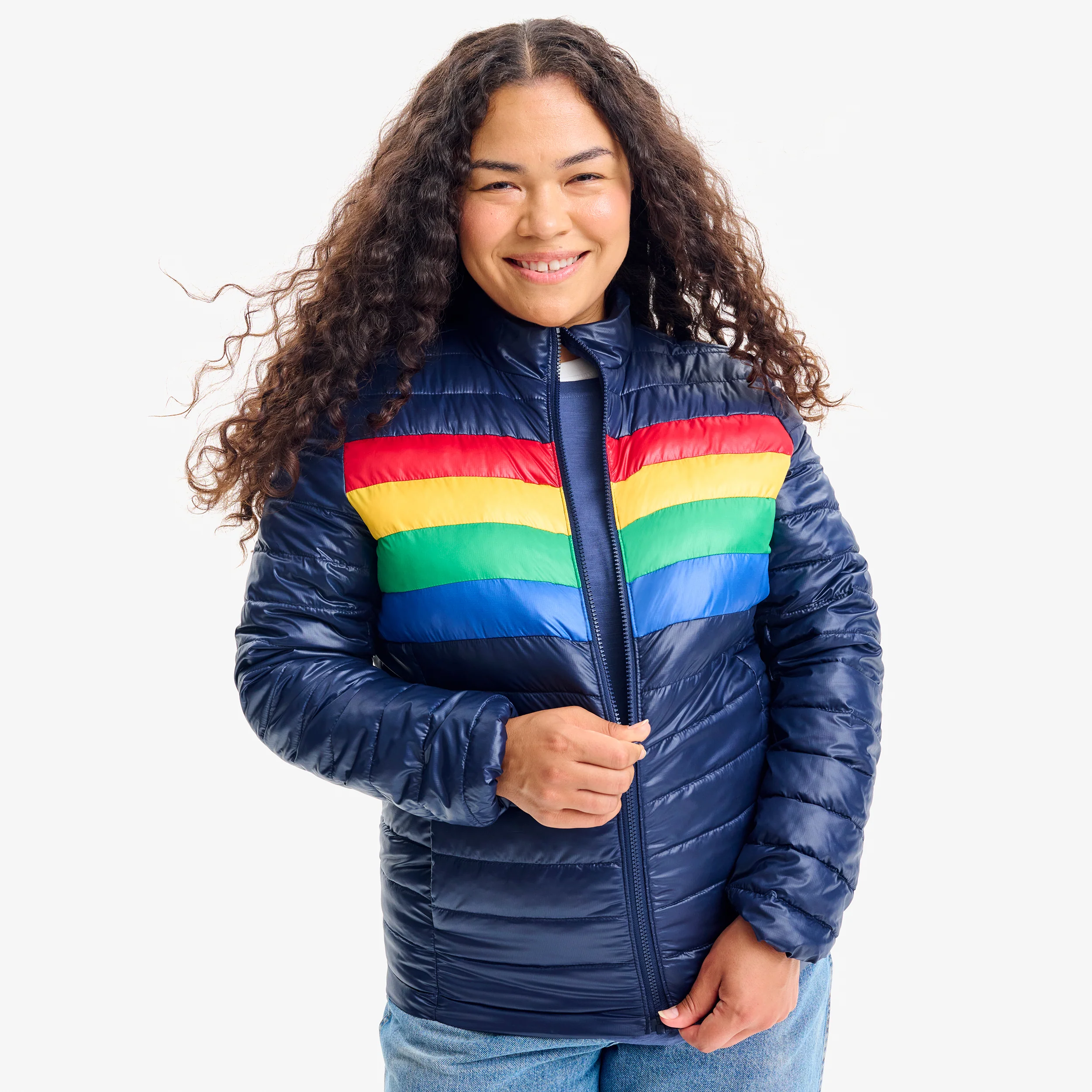 Adult lightweight puffer jacket in stripe (women's fit)