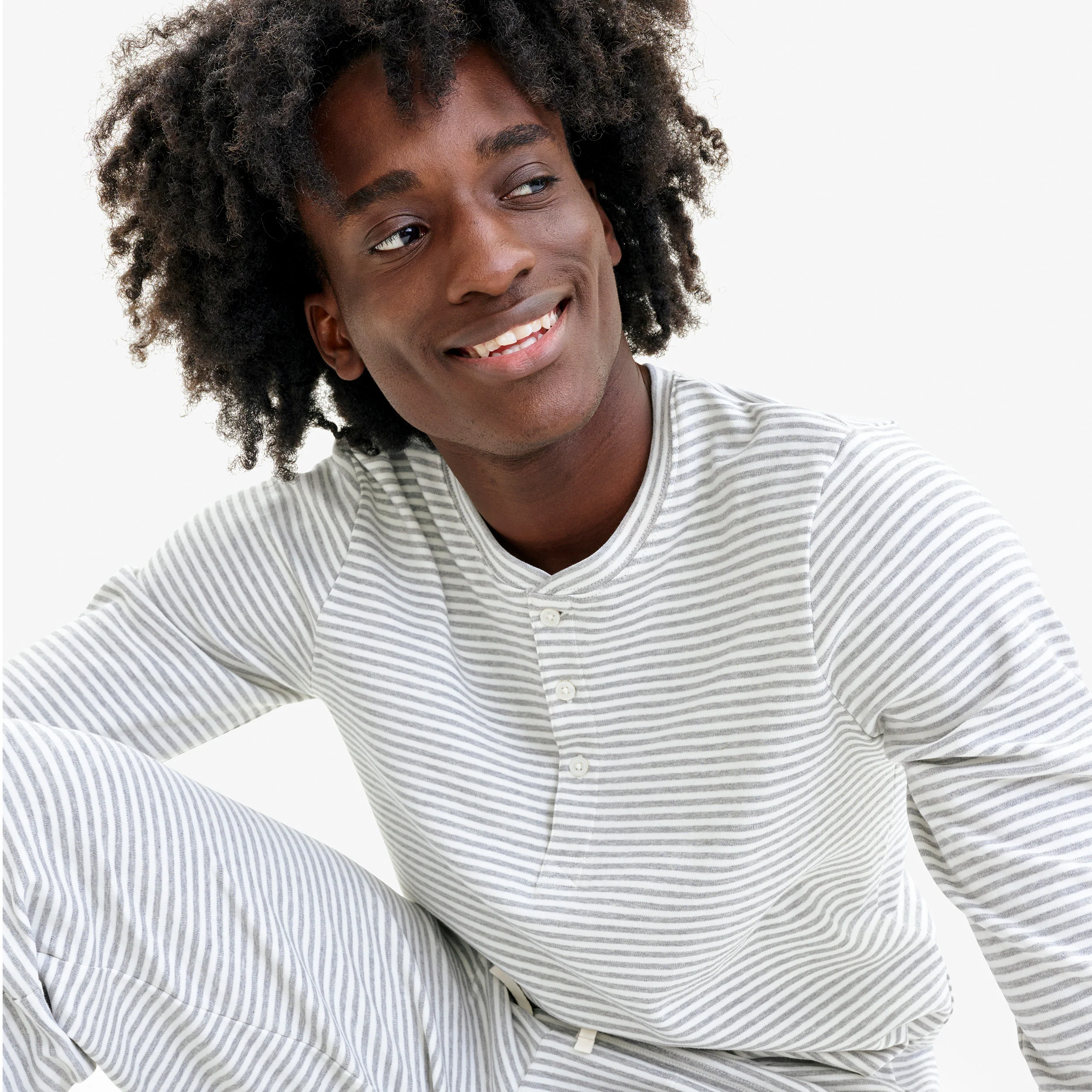 Adult organic long sleeve henley PJ top in stripe (unisex fit)