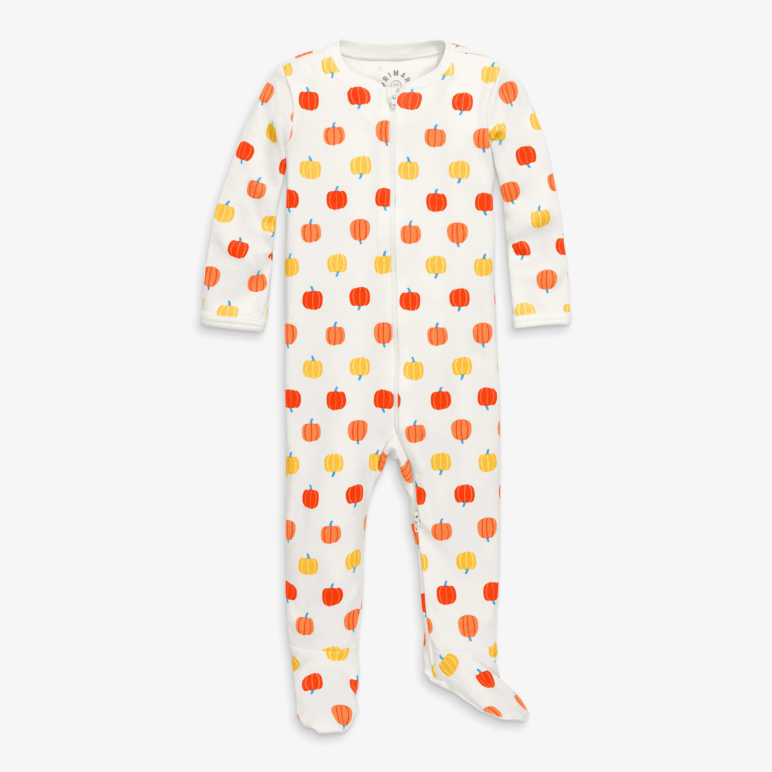 Baby organic zip footie in candy pumpkins
