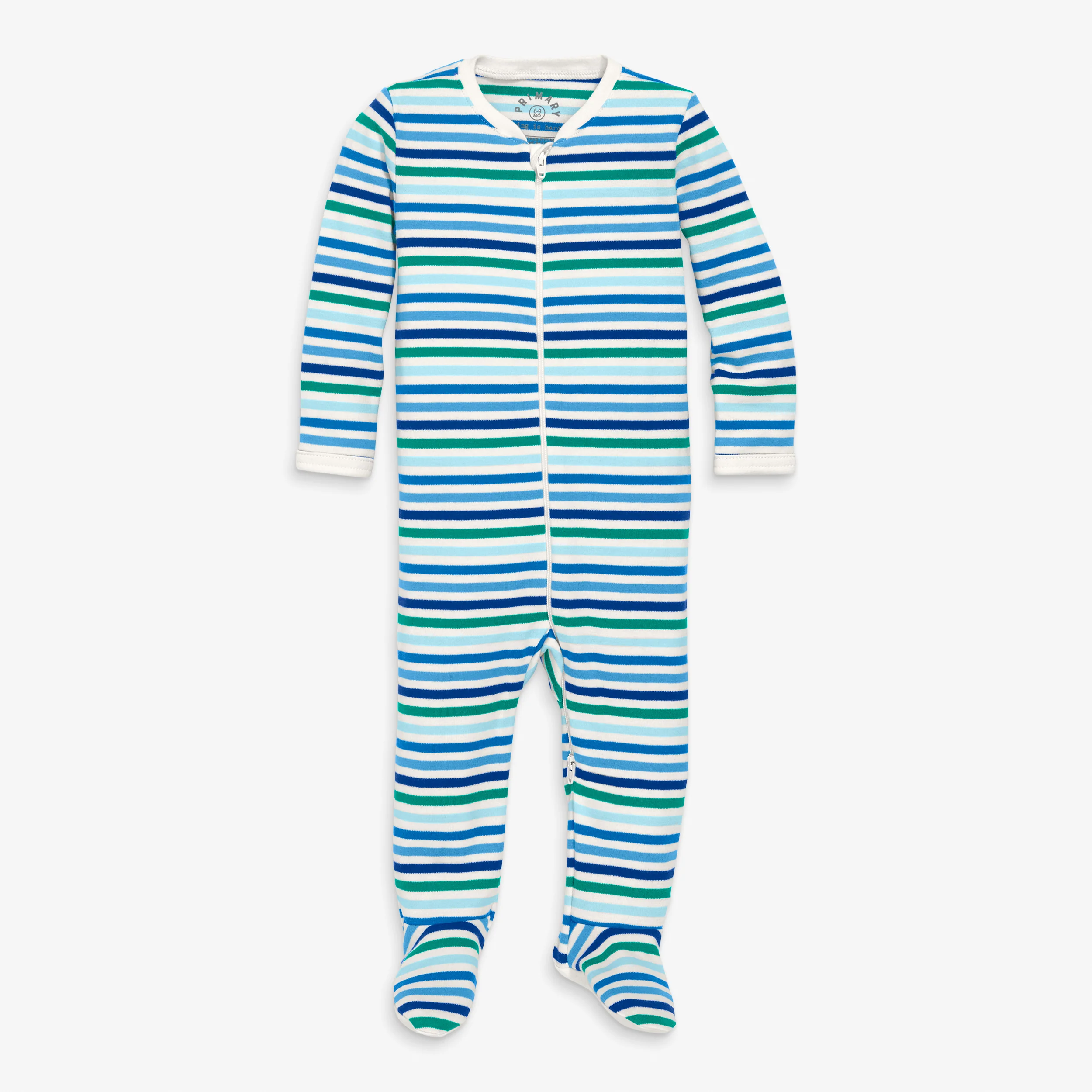 Baby organic zip footie in cool stripes