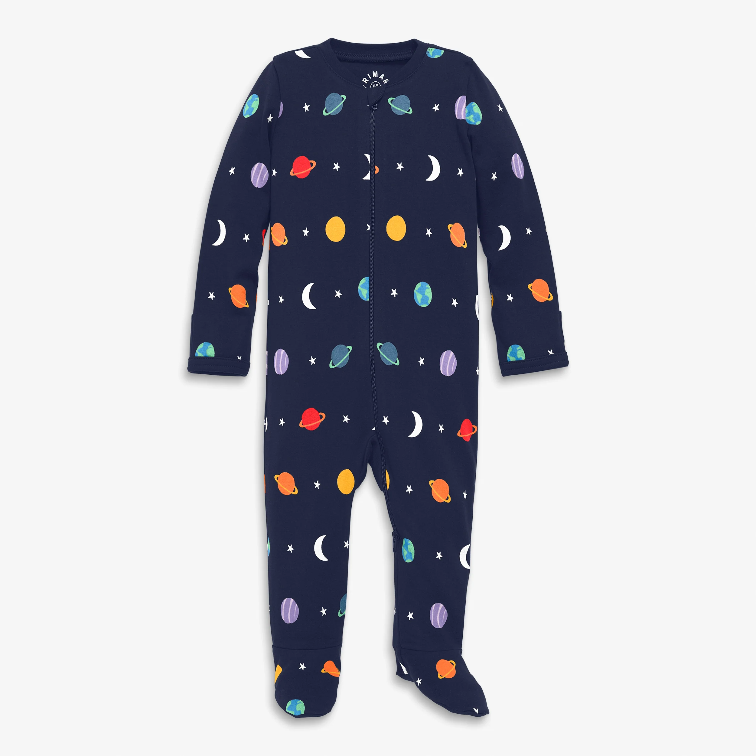 Baby organic zip footie in rainbow galaxy