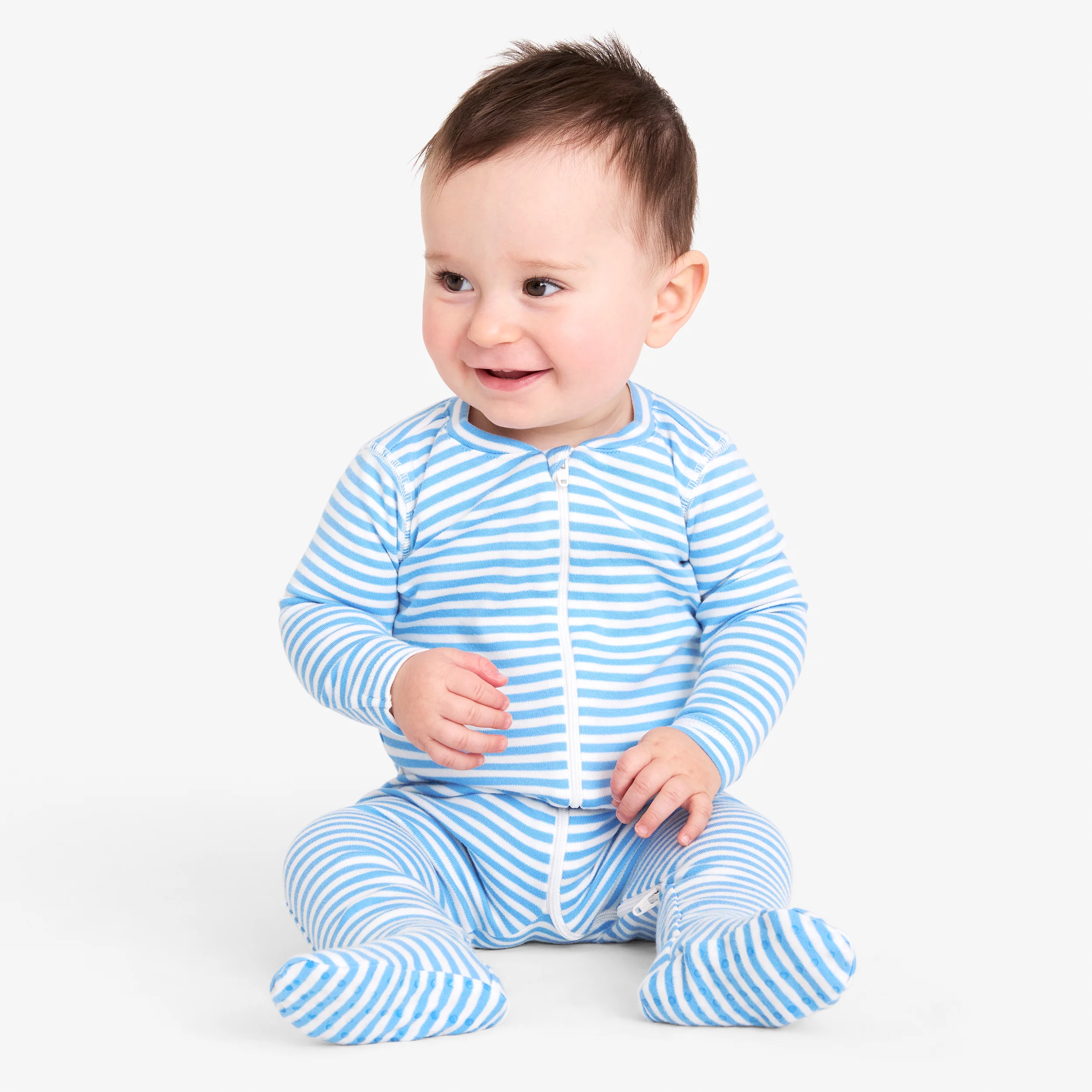 Baby organic zip footie in stripe