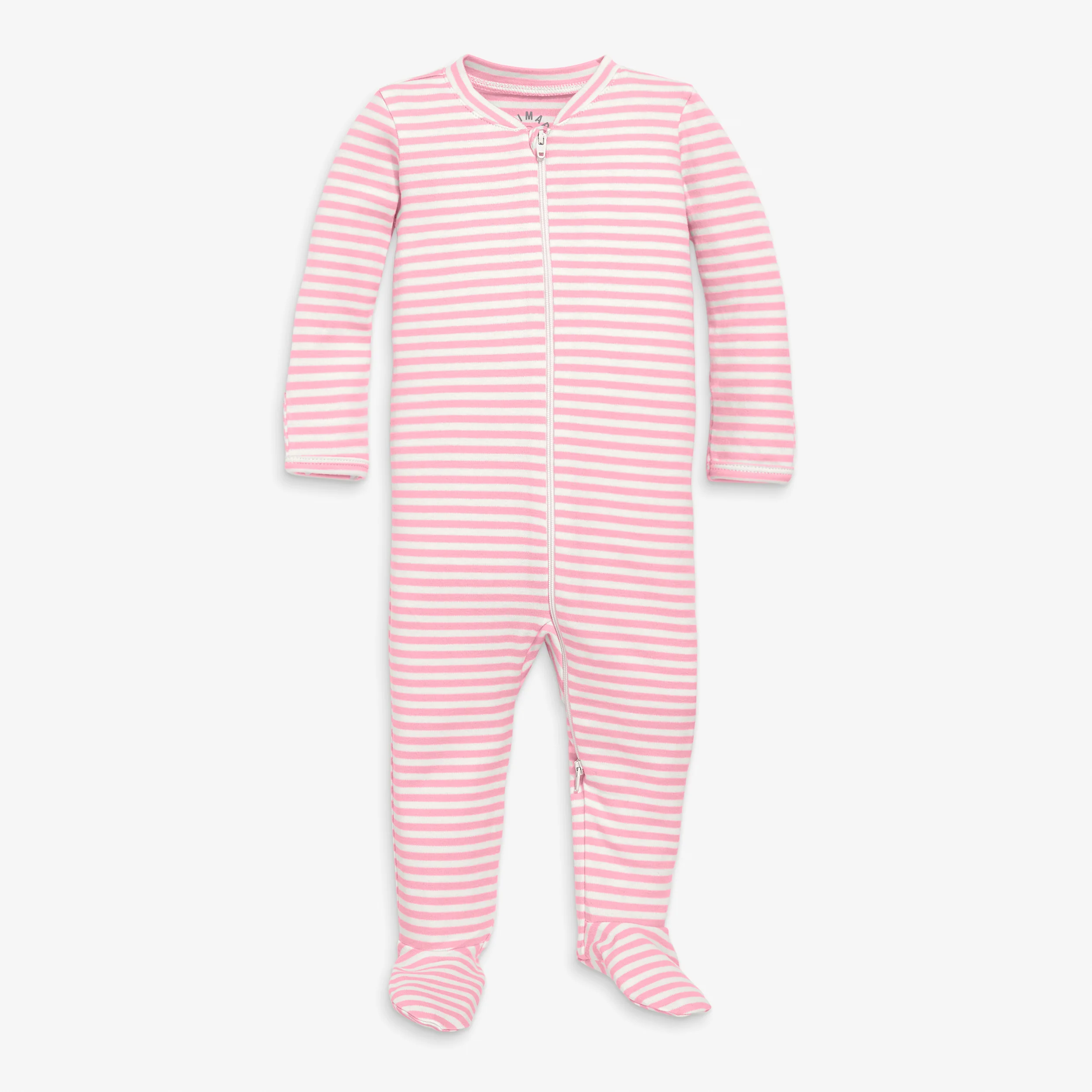 Baby organic zip footie in stripe