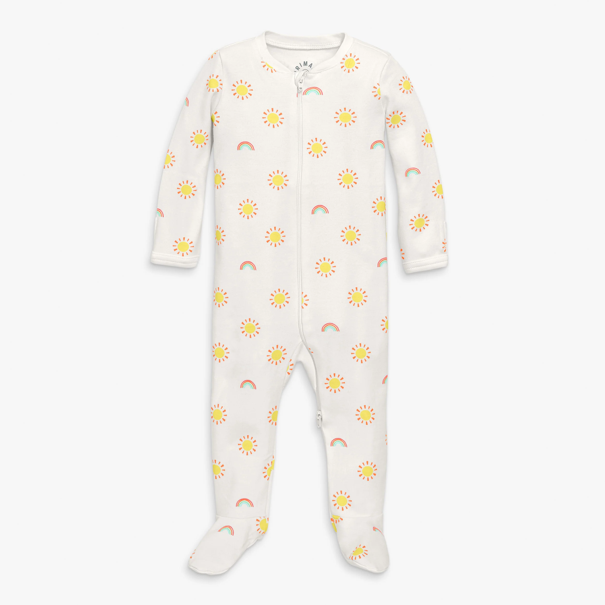 Baby organic zip footie in sunny day