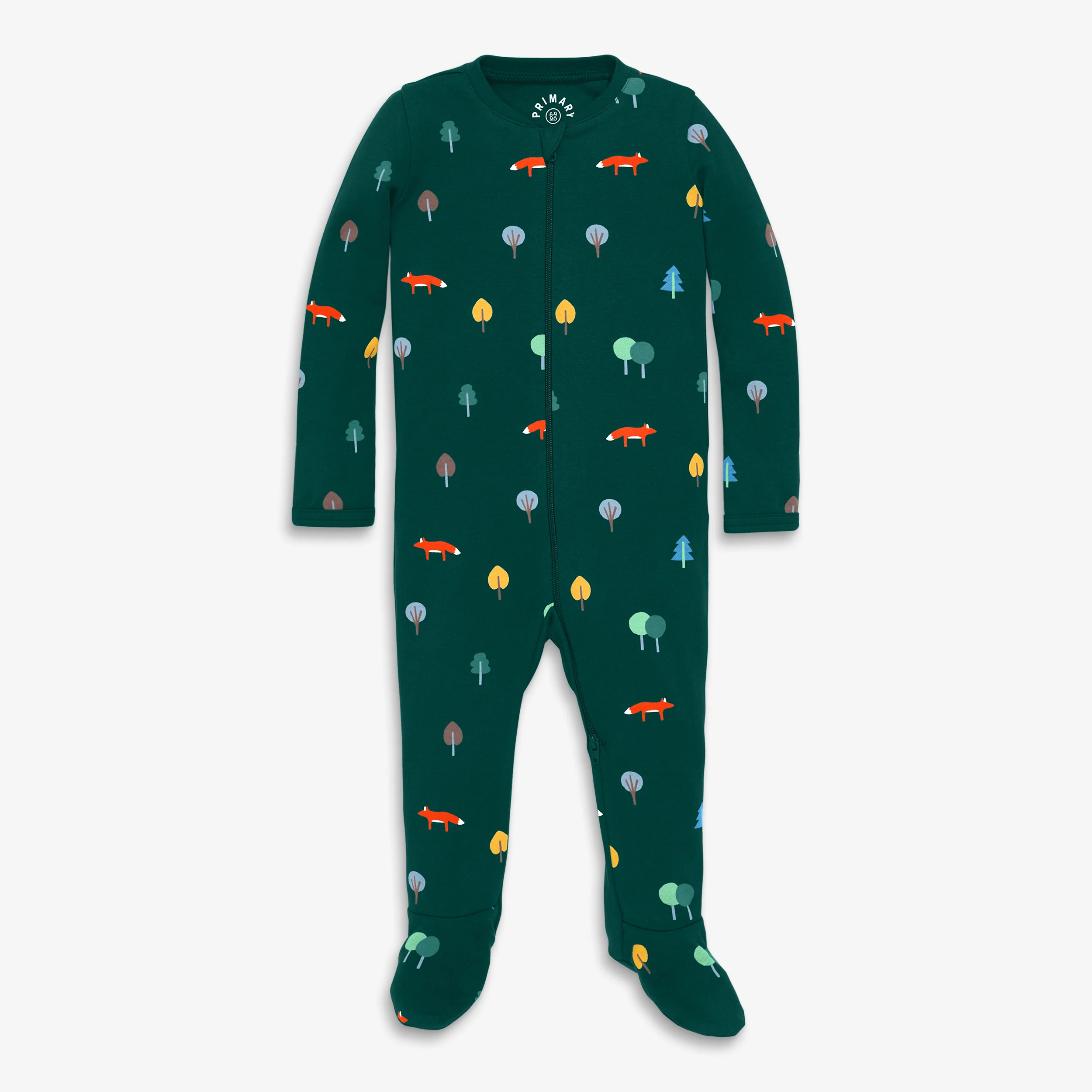 Baby organic zip footie in woodland friends