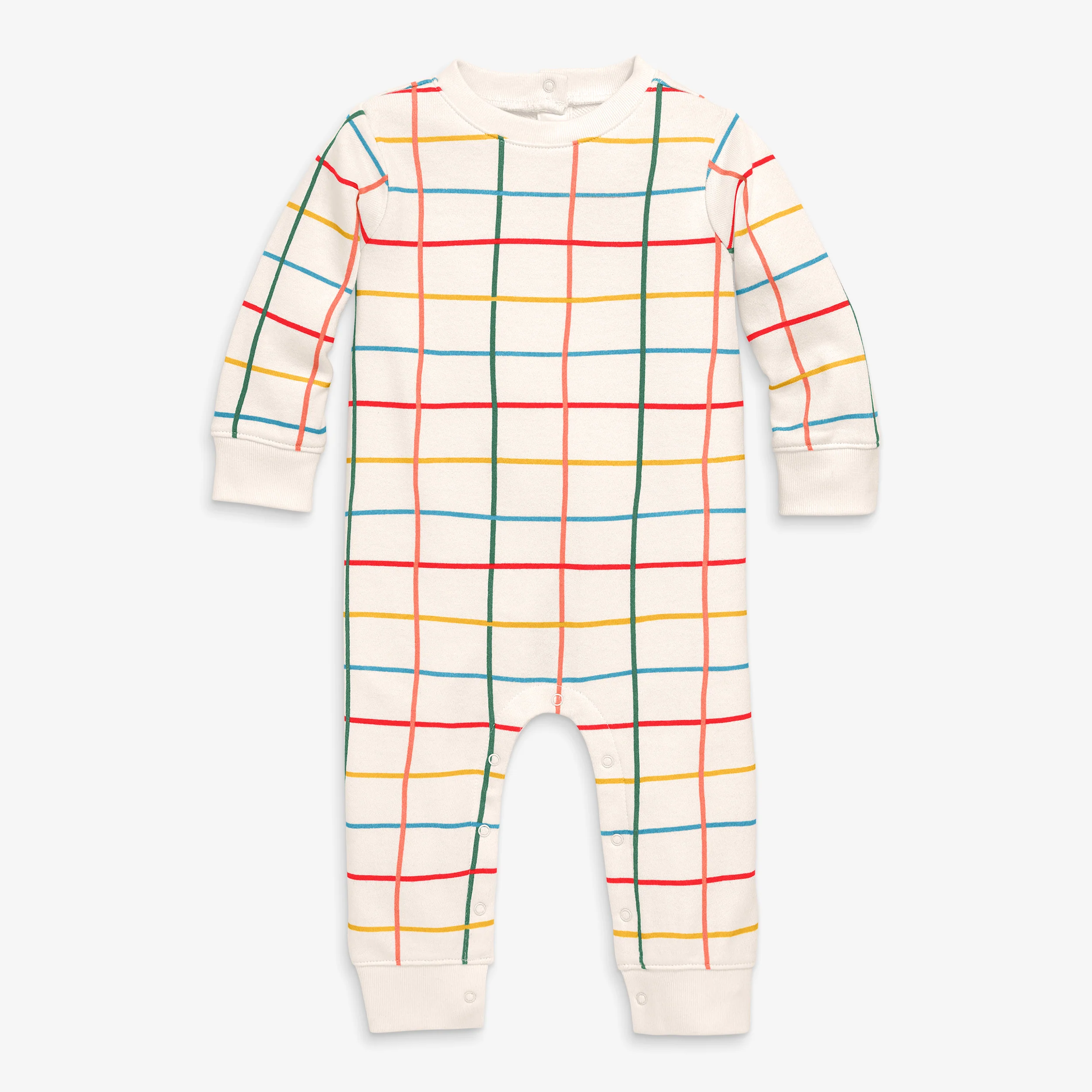 Baby sweatshirt romper in rainbow grid