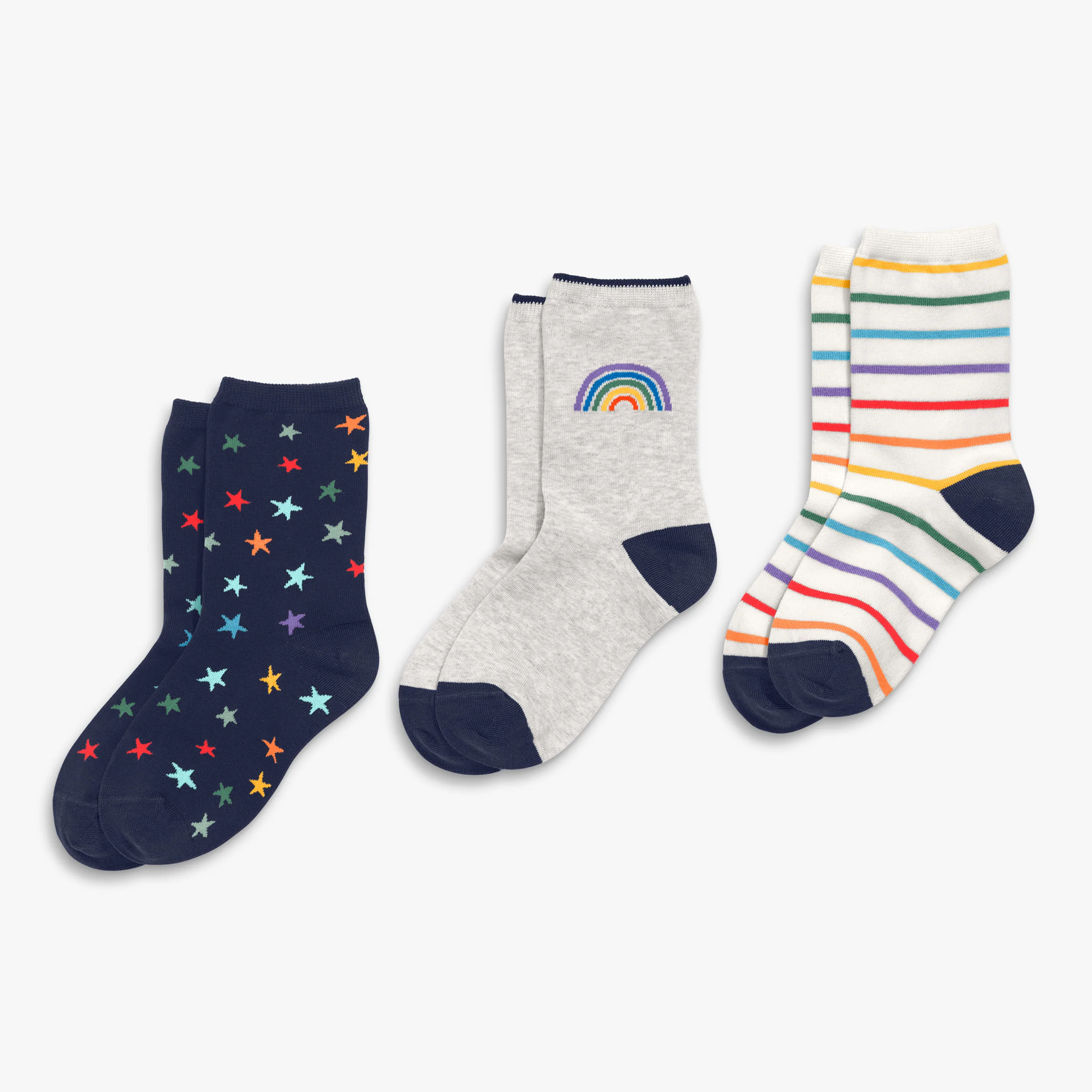 Kids crew sock 3-pack in rainbow star mix