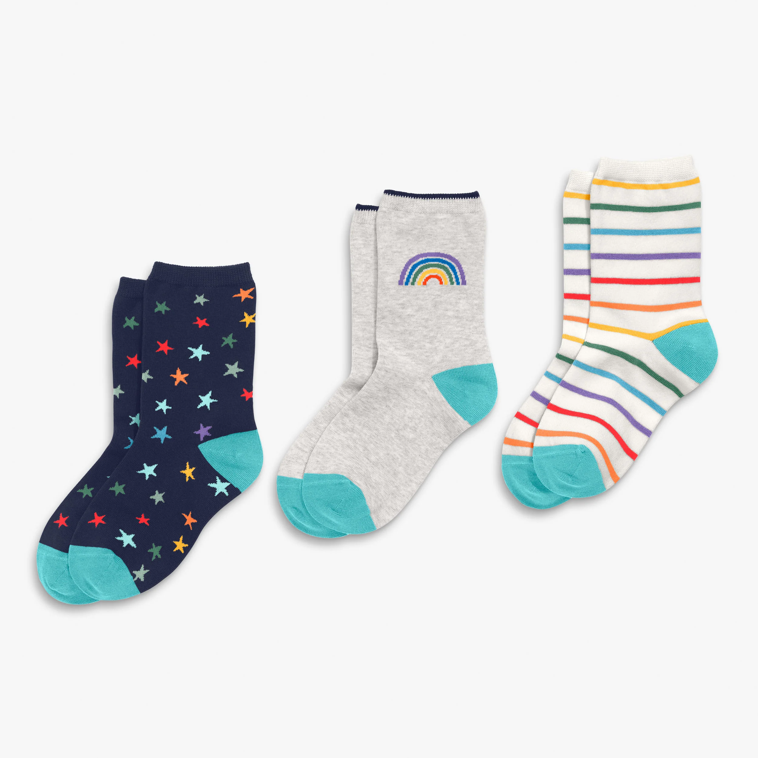Kids crew sock 3-pack in rainbow star mix