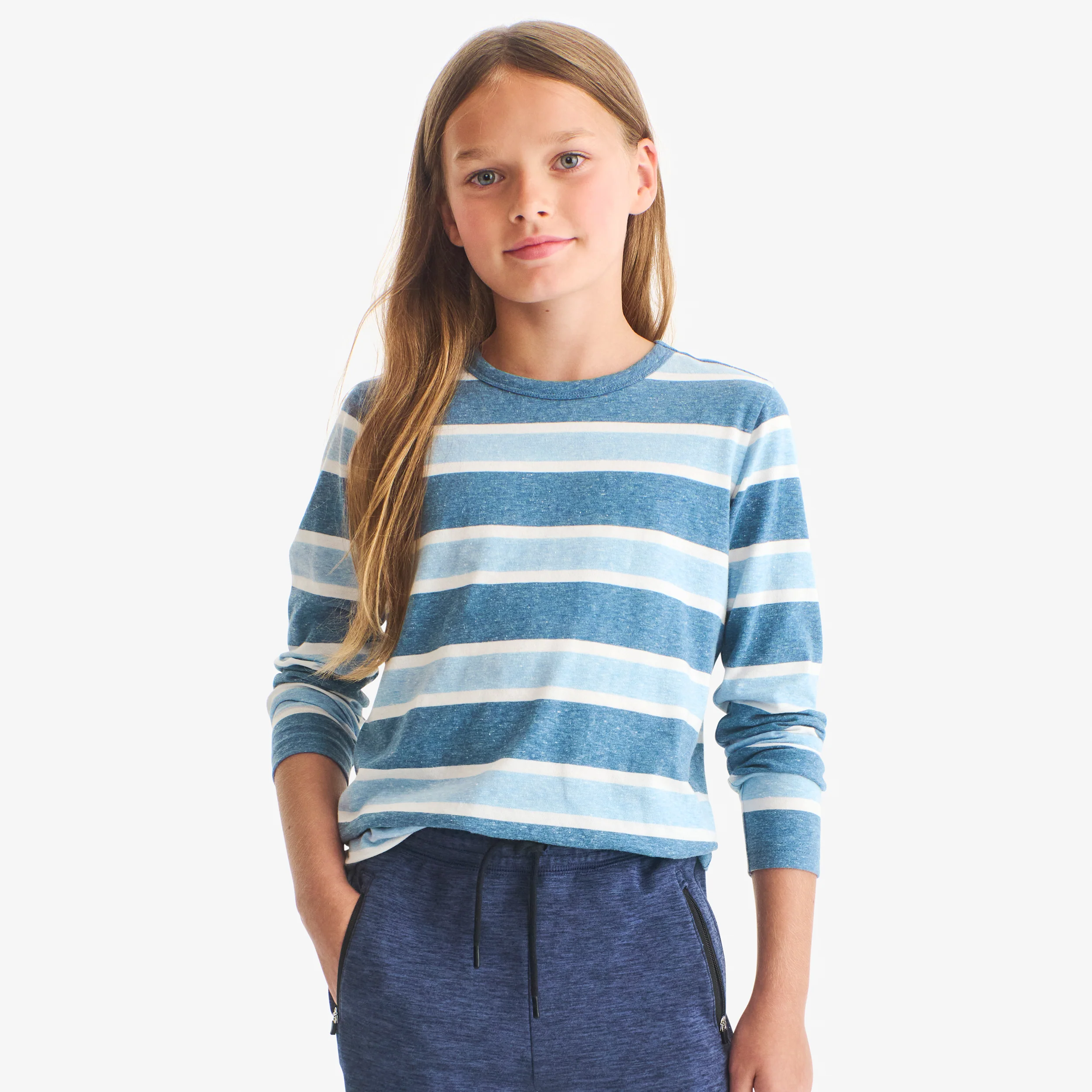 Kids heathered long sleeve bold stripe tee
