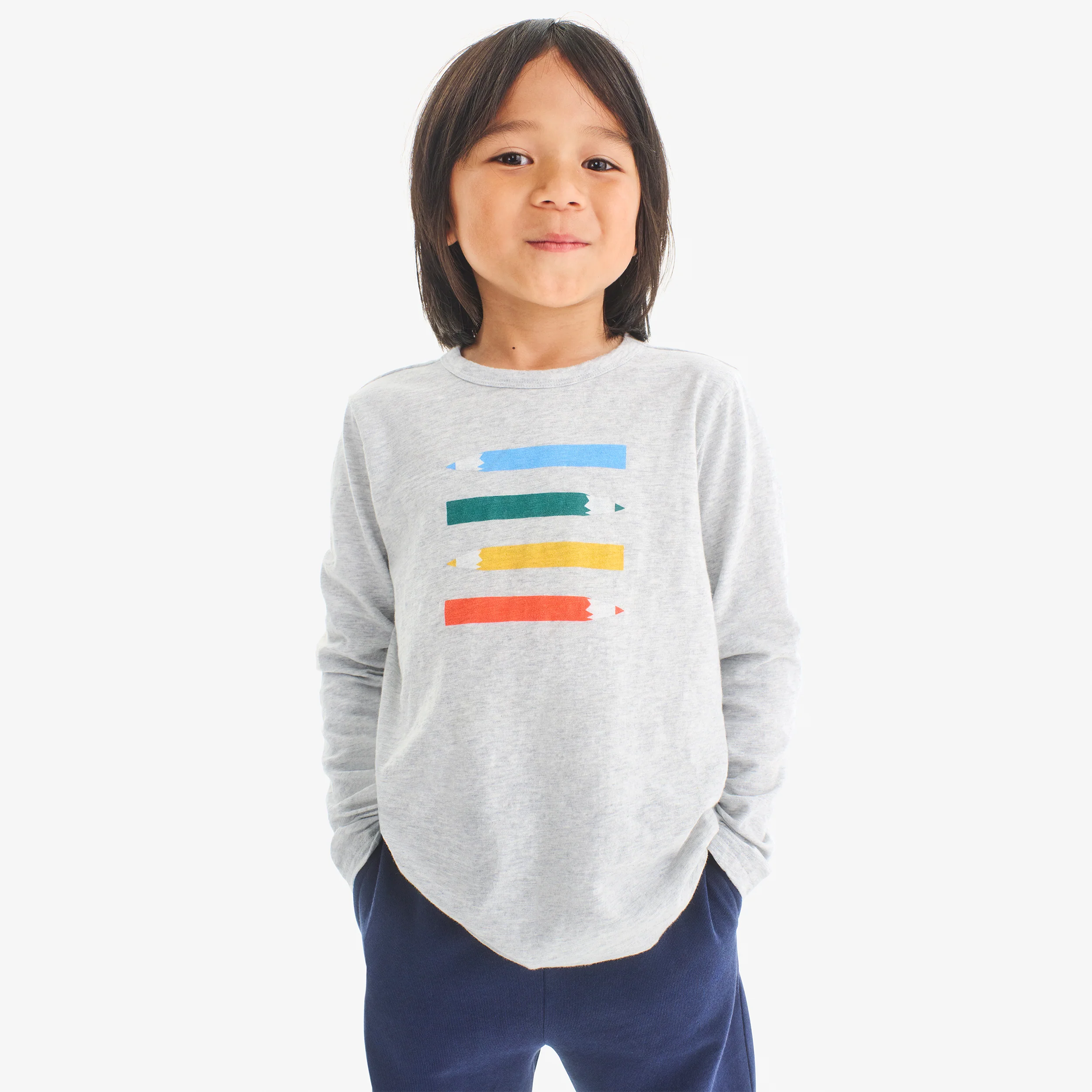 Kids long sleeve colored pencils tee