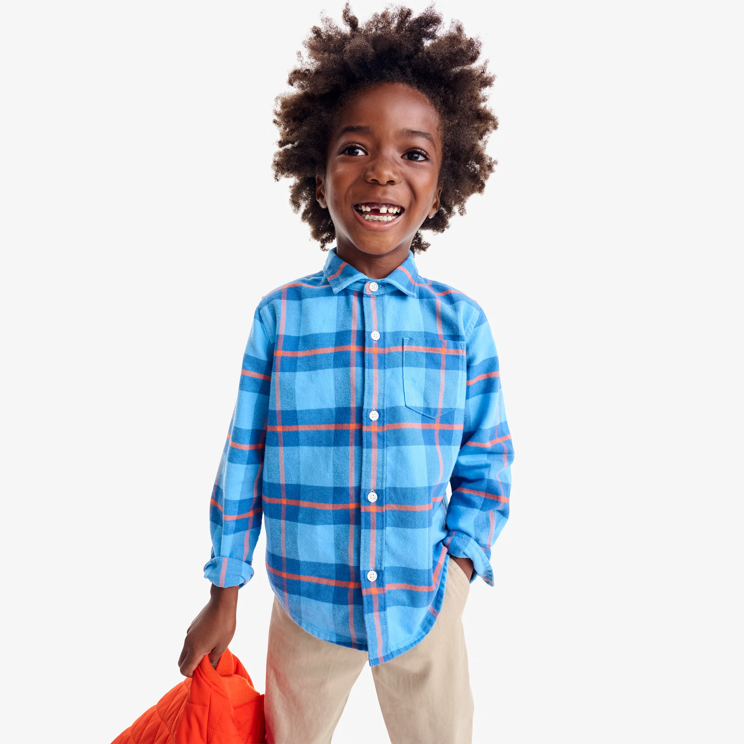 Kids long sleeve flannel plaid button down