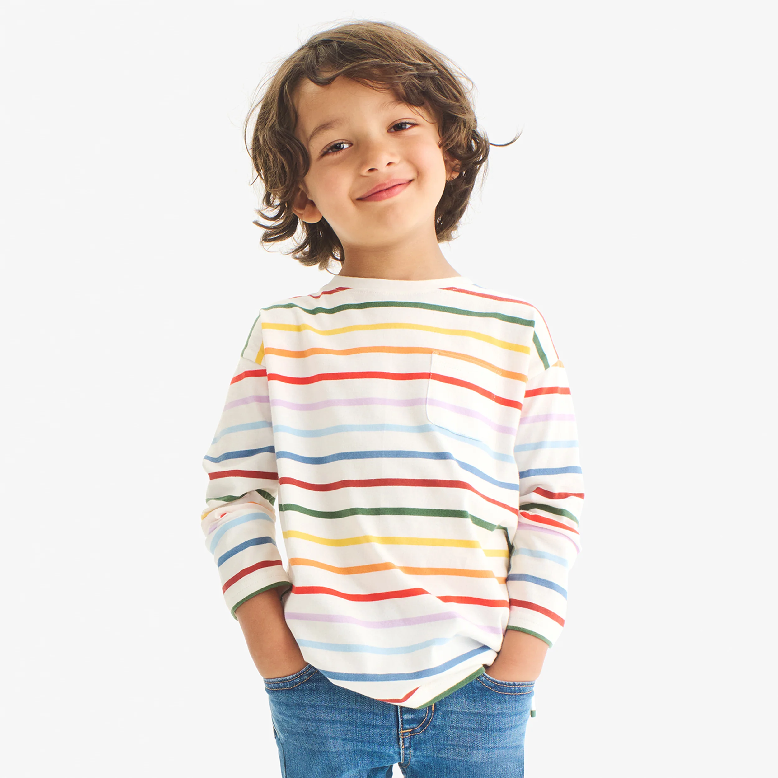 Kids long sleeve legging tee in rainbow stripe
