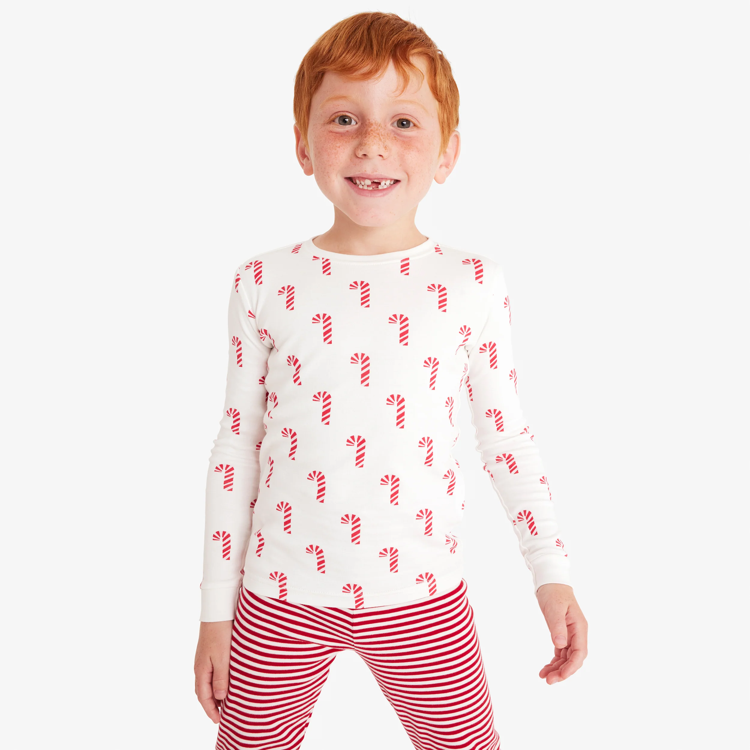 Kids organic long sleeve PJ top in candy canes