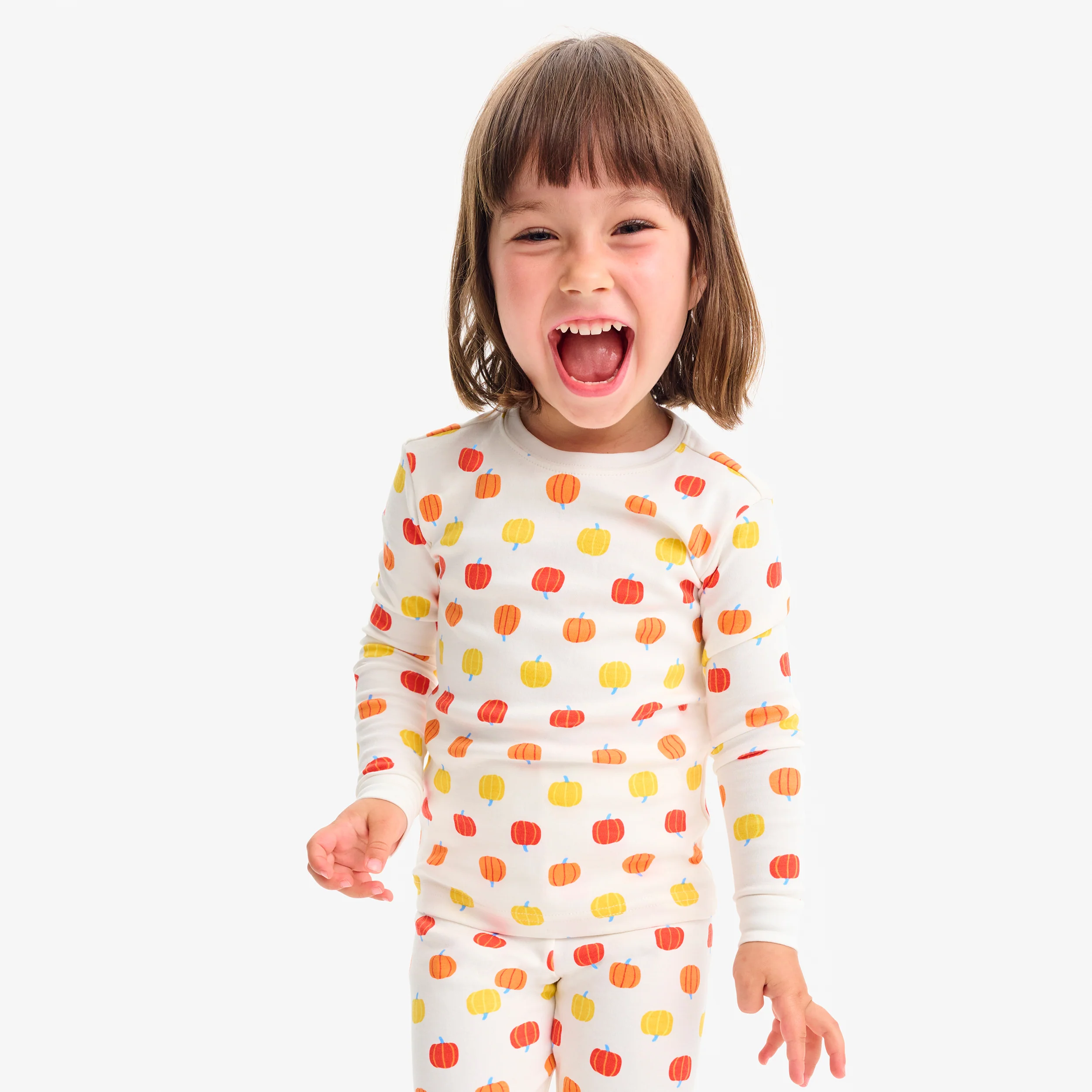 Kids organic long sleeve PJ top in candy pumpkins