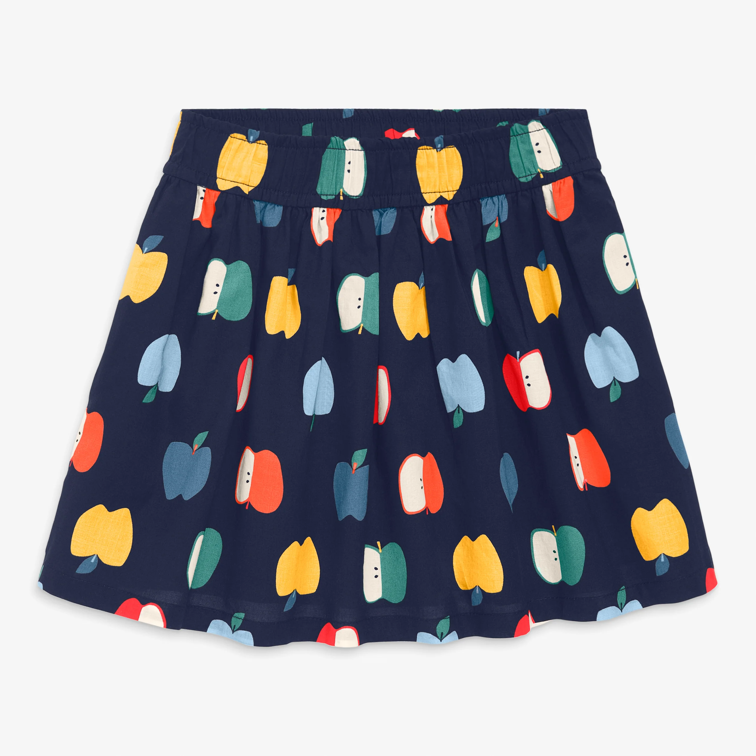 Kids pull-on pocket skirt in rainbow apples