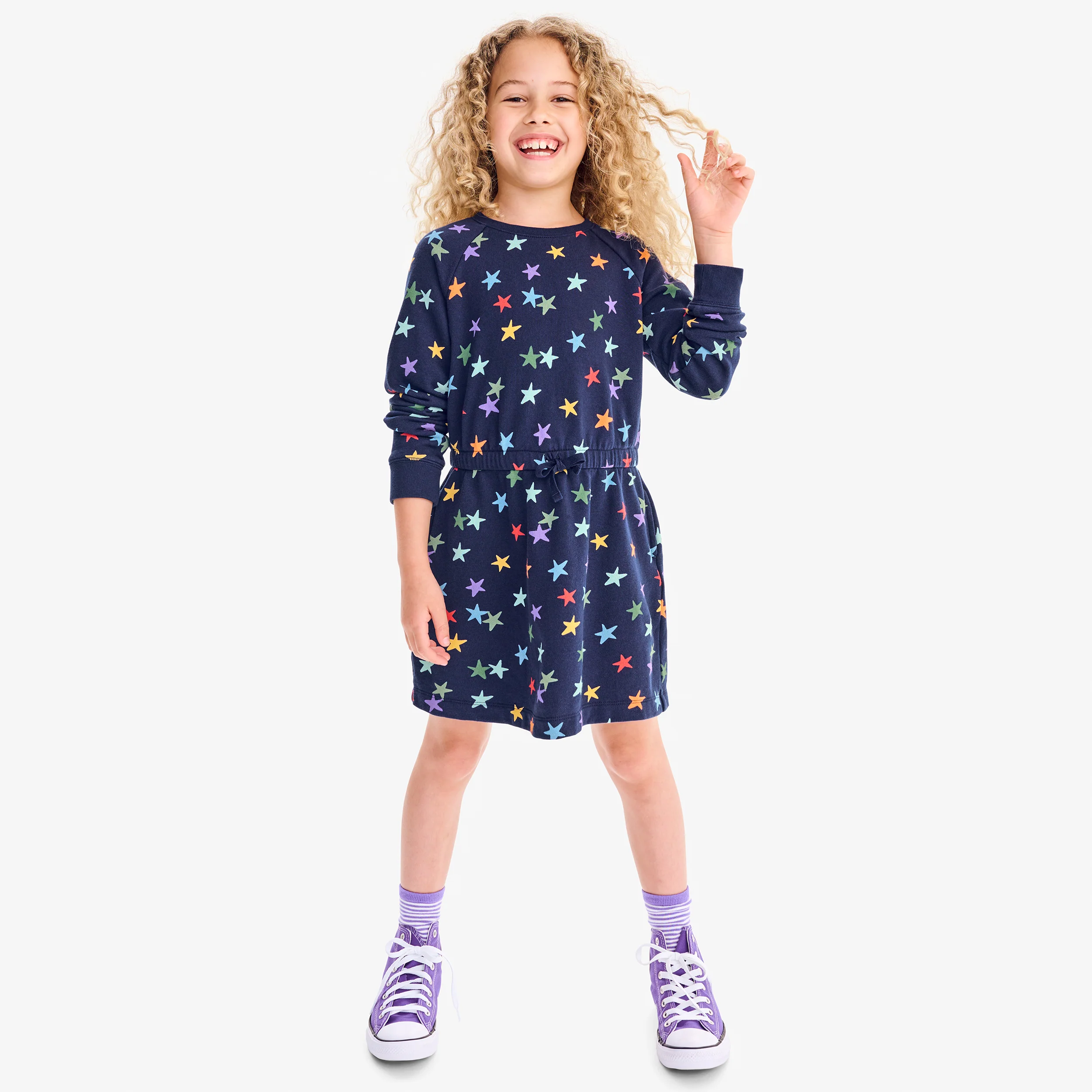 Kids sweatshirt dress in rainbow confetti stars
