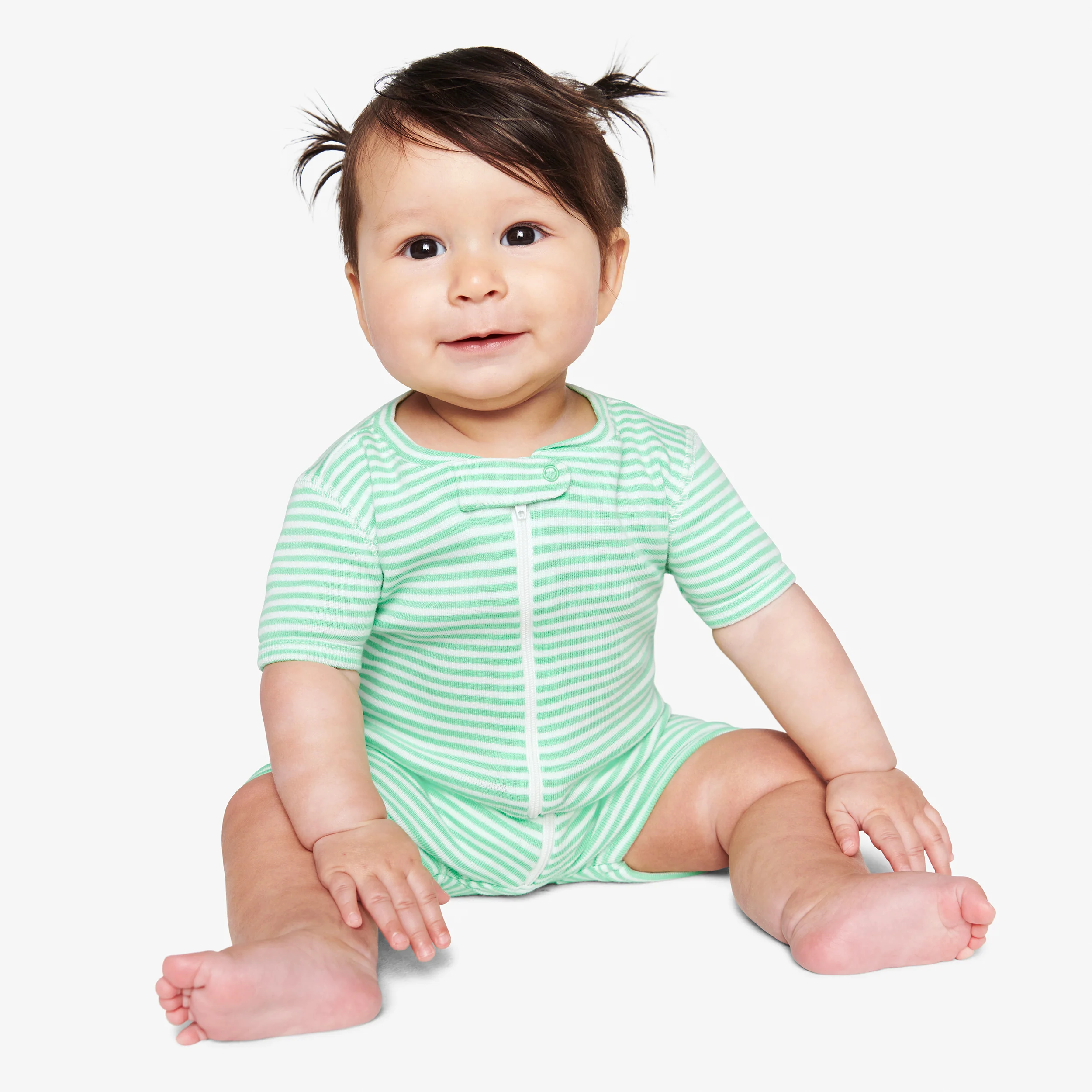 Baby organic short sleeve zip romper in mini stripe