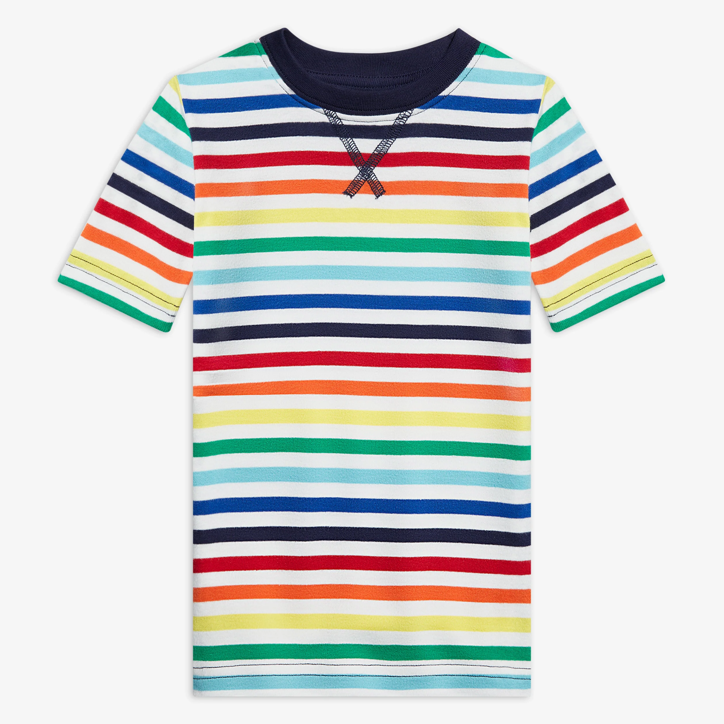 Kids short sleeve pj top in rainbow stripe