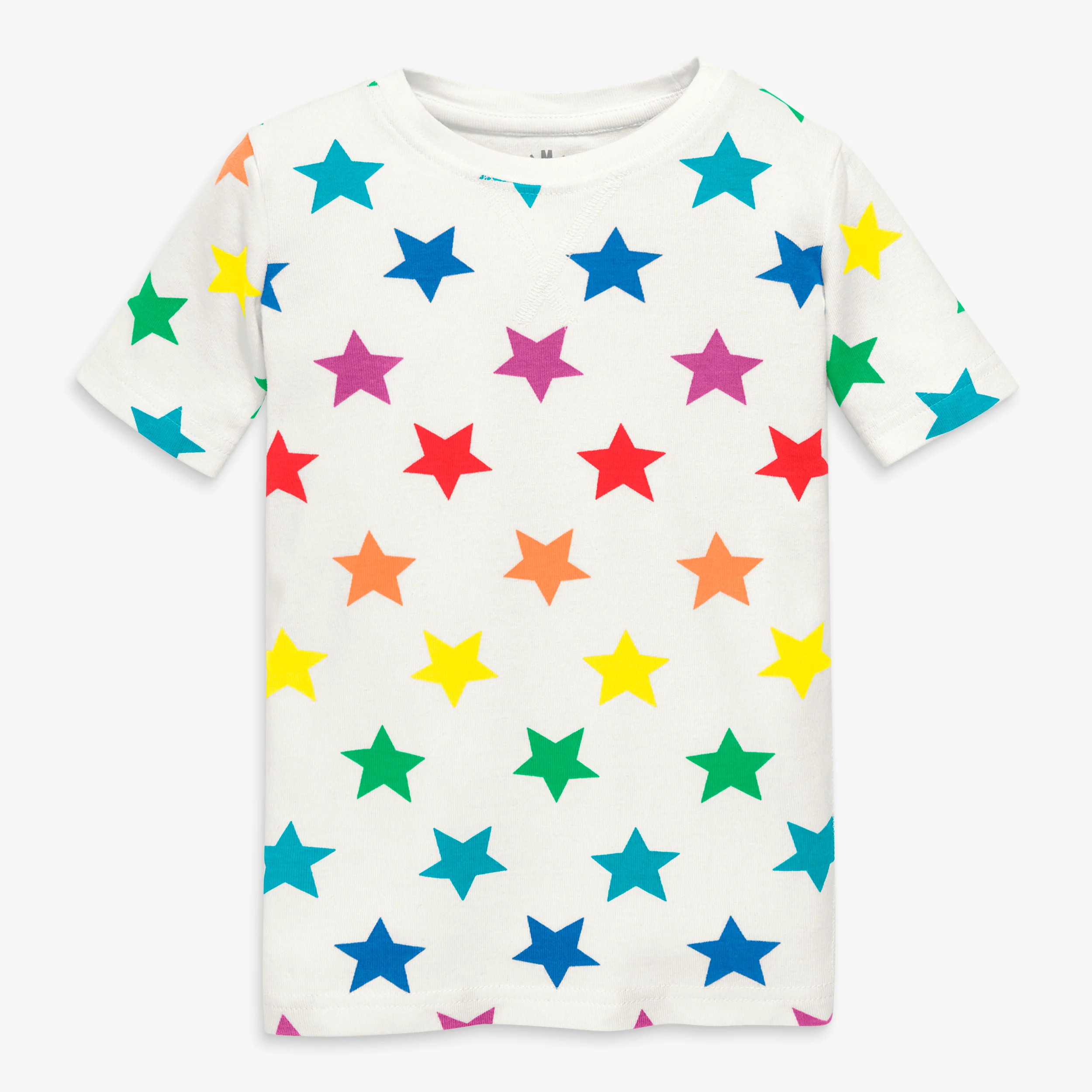 Kids organic short sleeve pj top in bright rainbow stars